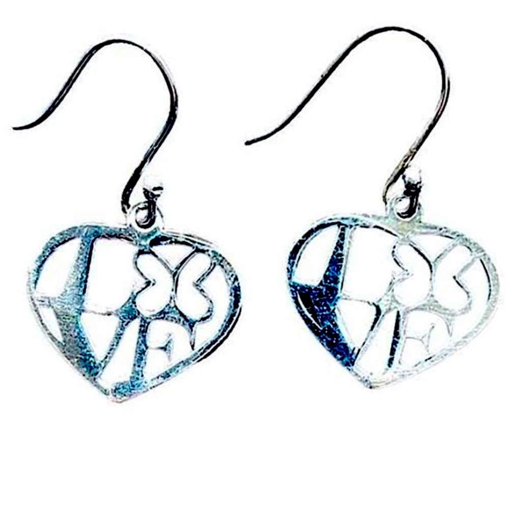 Sterling‎ Silver Love in Heart Butterfly Hook Earrings ATI 925 Mexico Stamped